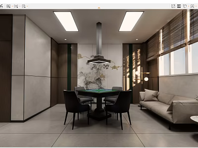 Modern Hotel Mahjong Room Interior With Mahjong Table Sofa And Decorative Painting 3d model