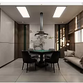 Modern Hotel Mahjong Room Interior With Mahjong Table Sofa And Decorative Painting