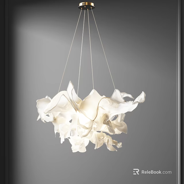 Modern Artistic White Chandelier With Irregular Folded Design Hanging In Room 3d model 