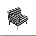 Black And White Striped Single Seater Sofa With Fabric Upholstery And Metal Legs