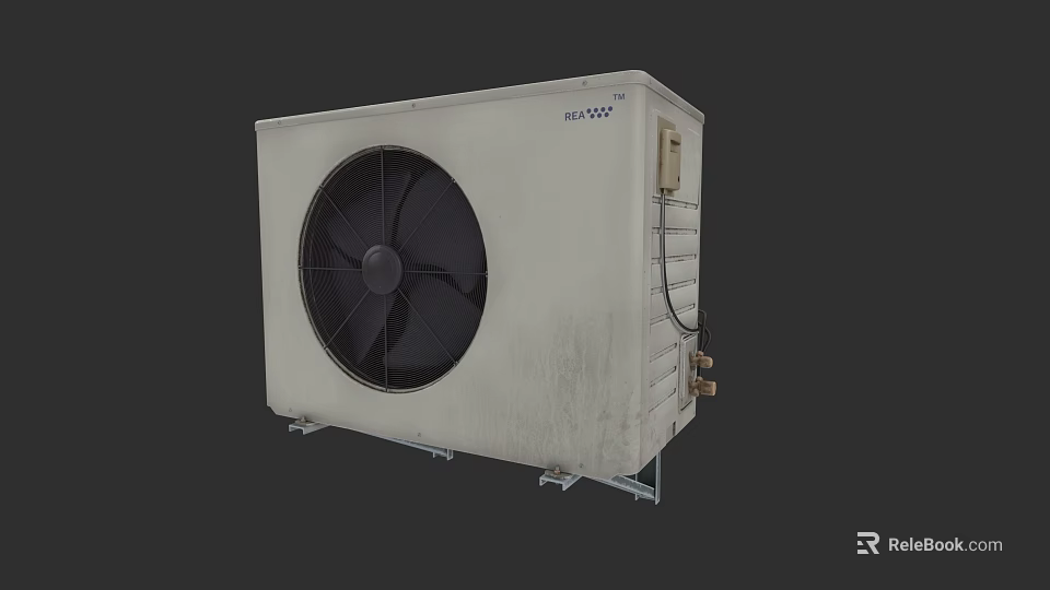 FLEXCOOL Air Conditioner Fan Outdoor Unit White With Large Black Fan Blade And Metal Stand 3d model 