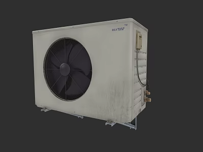 FLEXCOOL Air Conditioner Fan Outdoor Unit White With Large Black Fan Blade And Metal Stand 3d model