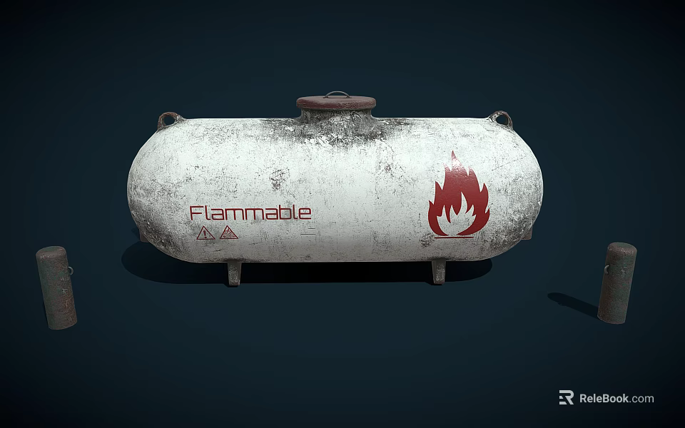 Industrial Equipment Flammable Storage Tank With Cylindrical Metal Body And Flame Symbol 3d model 