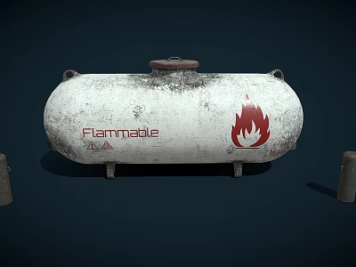Industrial Equipment Flammable Storage Tank With Cylindrical Metal Body And Flame Symbol 3d model