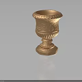 Decorative Carved Vase With Copper Color Octagonal Base And Intricate Patterns