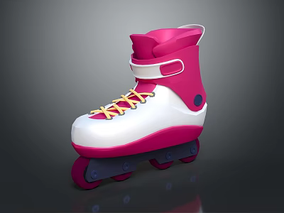 Kids Roller Skates With Pink White Body Yellow Laces And Dark Wheels 3d model