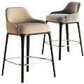 Modern Upholstered Bar Stools In Beige And Gray With Black Legs And Metal Footrest