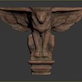 Red Winged Lion Sculpture Sitting on Pedestal Base with Ancient Design