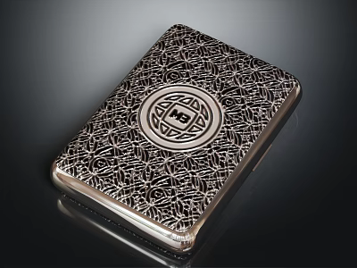 Silver Decorative Accessory Set with Intricate Pattern and Central Circular Emblem 3d model