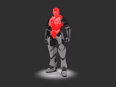 Red And Gray Mechanical Robot Character With Standing Pose And Spotlight Effect 3d model