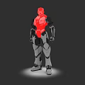 Red And Gray Mechanical Robot Character With Standing Pose And Spotlight Effect