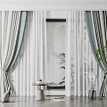 Modern White and Light Blue Sheer Fabric Curtains for Living Room Window with Plants