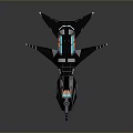 Futuristic Spaceship Design With Sleek Black Structure And Illuminated Blue Accents