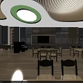 School Cafeteria With Bright Interior Wooden Tables Chairs Large Windows And Piano