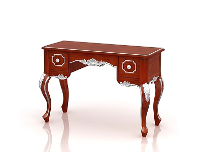 Elegant Classic Wooden Dressing Table With White Inlaid Drawers And Carved Curved Legs 3d model