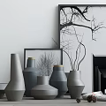 Modern vase clay pot ornaments combination 3d model