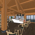 Modern Café Interior With Wooden Beams Open Space And Natural Light