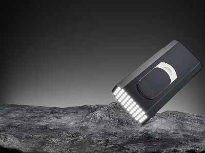 Portable LED Light With Black Design Circular White Panel And LED Bulbs On Rocky Surface 3d model