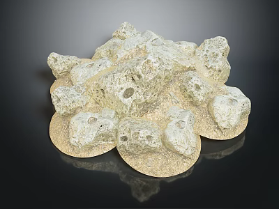 Creamy White Rock Sculpture With Irregular Shapes Holes And Round Base On Black Smooth Surface 3d model