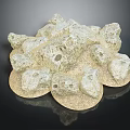 Creamy White Rock Sculpture With Irregular Shapes Holes And Round Base On Black Smooth Surface