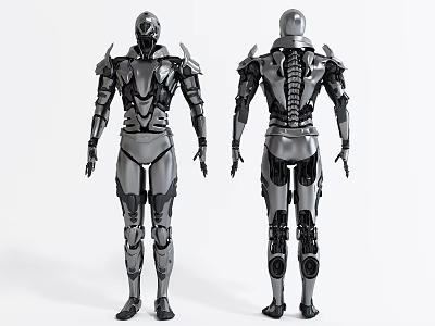 Futuristic Smart Robot Design With Metallic Armor And Mechanical Structure Front Back View 3d model
