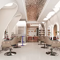Modern Elegant Beauty Hair Salon Interior Design With Unique Curved Mirrors And Comfortable Styling Chairs