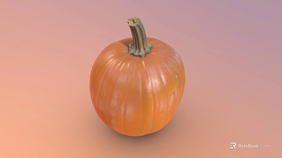 Fresh Orange Round Pumpkin With Green Stem For Healthy Cooking Recipes 3d model 