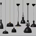 Modern Black Pendant Lights With Riveted Details And Golden Top Design