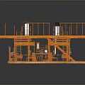 Detailed Wooden Architectural Construction Model With Scaffolding Staircase And Platforms
