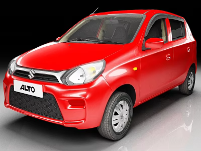 Red Alto Car Exterior Design With Shiny Body And Silver Wheels 3d model