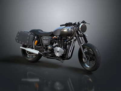 Vintage Black Motorcycle With Classic Design Side Bag Round Headlight And Metal Wheels 3d model