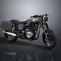 Vintage Black Motorcycle With Classic Design Side Bag Round Headlight And Metal Wheels