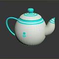 Simple Modern White Teapot With Turquoise Stripes And Paw Print Design For Daily Use