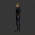 Man in blue superhero uniform with red details silver accents standing on gray background