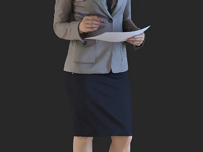 Businesswoman in Gray Blazer and Black Skirt Writing on Paper with Pen 3d model