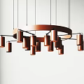 Modern Copper Chandelier With Multiple Cylindrical Lights On Round Hanging Frame 3d model