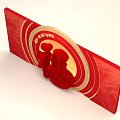 Red And Gold Themed Photo Check in Spot With Circular Decorations And Human Silhouettes