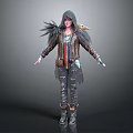 Female Fantasy Character With Feathered Attire And Mythical Creature Elements