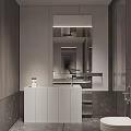 Modern Bathroom Interior Design With Large Mirror White Cabinets And Marble Countertop