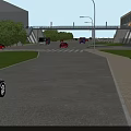 Urban Road Infrastructure With Pedestrian Bridge Street Lights Vehicles And Landscaped Greenery