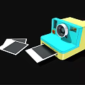 Compact Yellow And Blue Instant Digital Polaroid Camera With Displayed 3d model