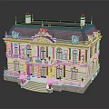 European Style White Detached Villa With Gray Roof Balcony Steps And Green Plants