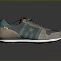 Fashionable Casual Sneakers Featuring Green Stripes Gray Upper Red Accents And White Sole