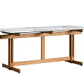 Modern Dining Table With Wooden Frame And Clear Glass Top 3d model