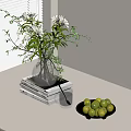 Decorative Accessories Set with Vase Flowers Books Glass Cup and Green Fruits