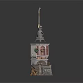 Miniature Building Model With Steeple Grid Windows Doorway And Decorative Steps