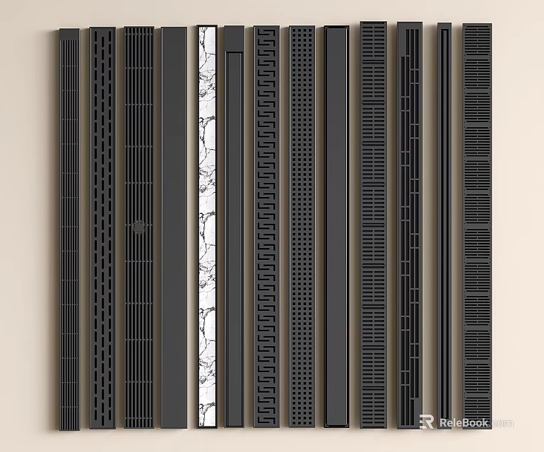 Black Strip Bathroom Accessories With Various Textures And Marble Accent For Modern Bathroom 3d model 