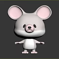 Cute White 3D Cartoon Mouse Game Movie Character With Big Pink Ears Standing Pose
