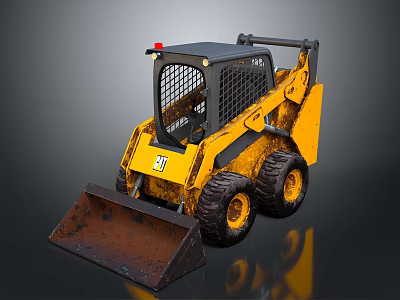 Yellow Skid Steer Loader with Front Bucket and Dirt Marks Construction Vehicle 3d model