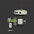Character Robot With Red Antenna Green Panel And Creature Robot Holding Canister